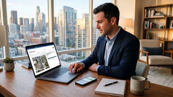 man bidding on real estate auctions on computer