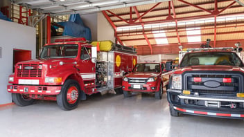 fire trucks in garage